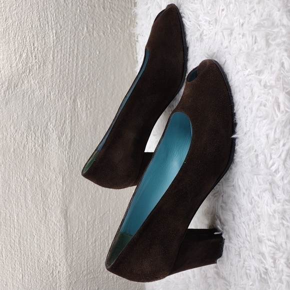 Thierry Rabotin Vintage Brown Suede Leather Almond Peep Toe Blocked Heel Shoe - Picture 4 of 15